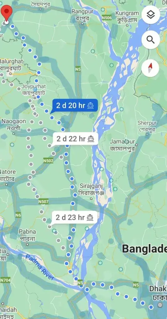 Dhaka to Dinajpur Train Route Map